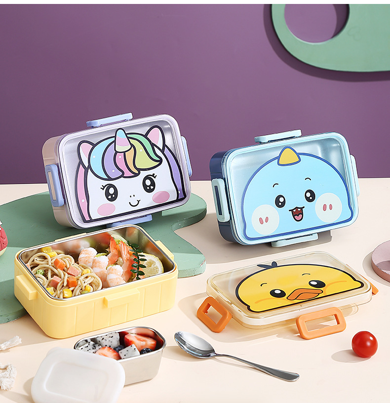 Cute and fun cartoon 304 stainless steel lunch box, single-compartment sealed with buckle, student portable lunch box, bento box pic 6