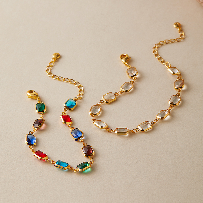 多巴胺手链跨境爱心设计小众几何水滴方形玻璃钻度假风小清新手饰详情34