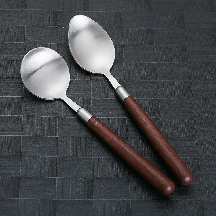 不锈钢刀叉勺餐具套装复古胡桃木柄家用西餐具牛排刀叉甜品勺叉子详情18