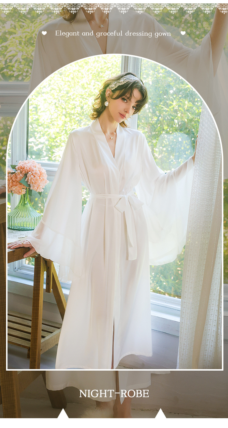 Feiyun sexy satin flared sleeve long bridal gown, with multiple color options for home wear with LACES inside, 801 pic 3
