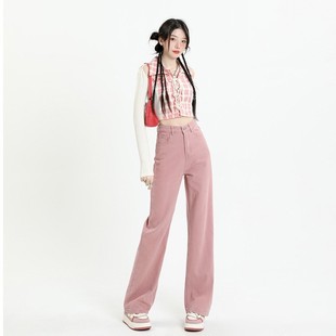 牛仔裤女复古韩版直筒宽松高腰2025春秋季新款潮小个子窄版阔腿裤详情7