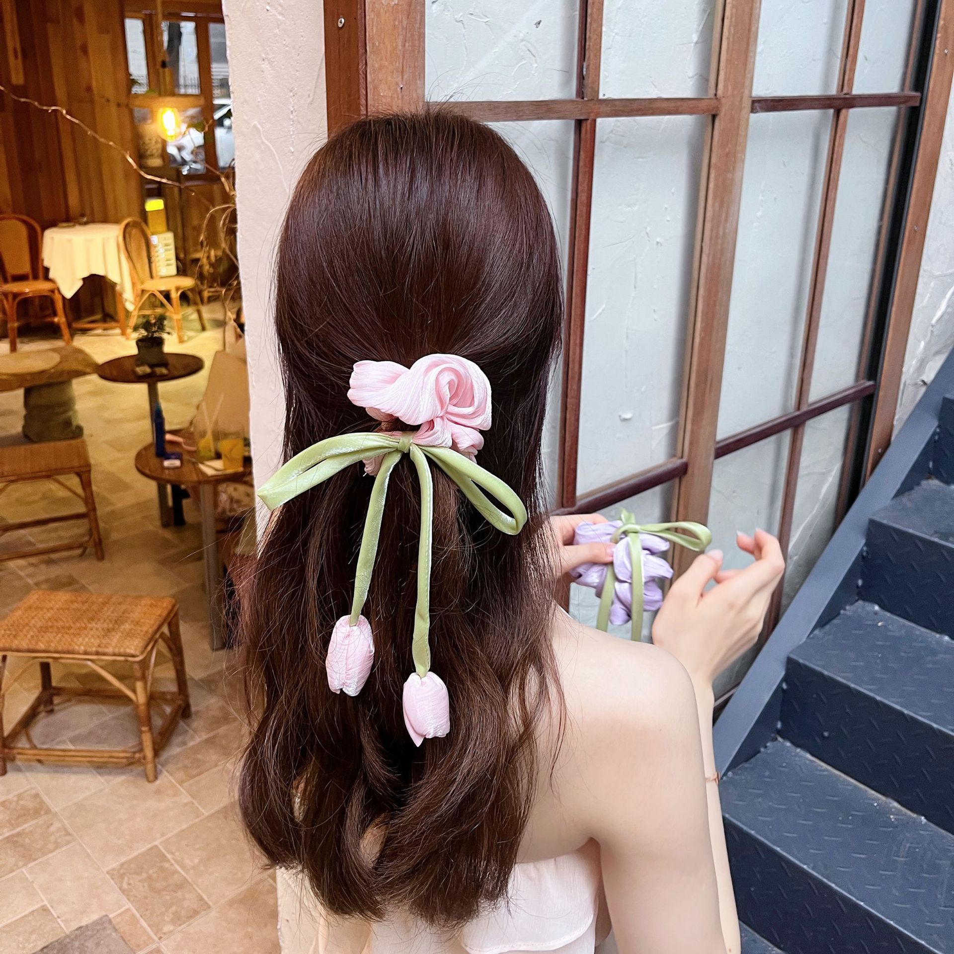 甜美郁金香百搭大肠发圈女高级感气质发饰网红新款高马尾高端发绳详情1