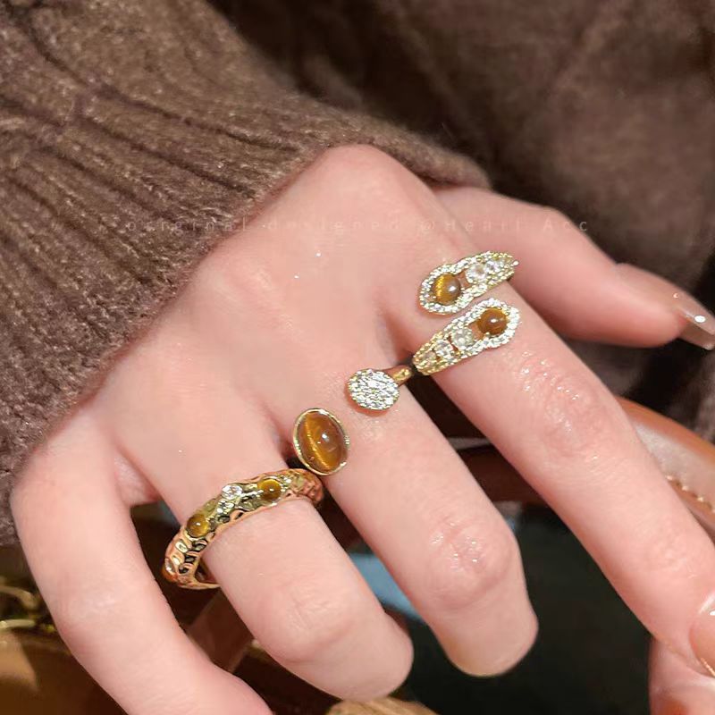 美拉德蛇形虎眼石合金戒指女独特设计感复古高级感轻奢活口食指戒详情1