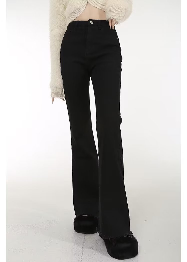 高腰显瘦微喇叭牛仔裤女2023年春秋季新款韩版时尚毛边马蹄裤子潮详情11