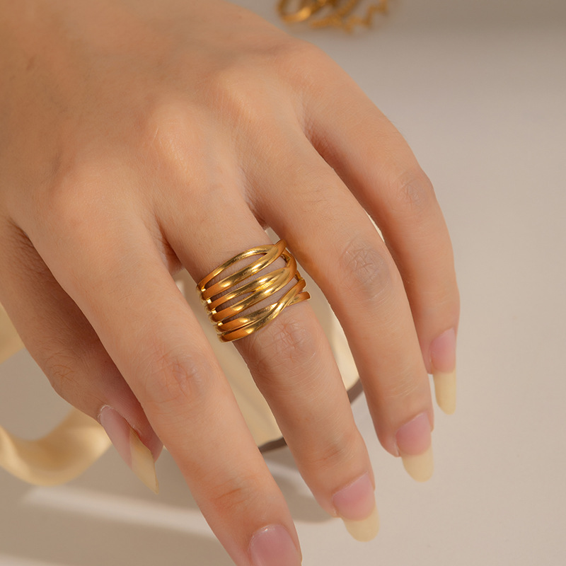 欧美时尚ins风简约钛钢戒指18k镀金不规则几何不锈钢女士饰品热销详情8