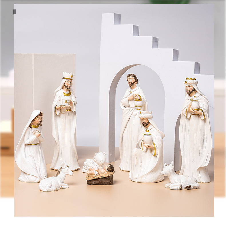 跨境圣诞节马槽降生组9件套装树脂雕像软装家居摆件源头厂家详情1