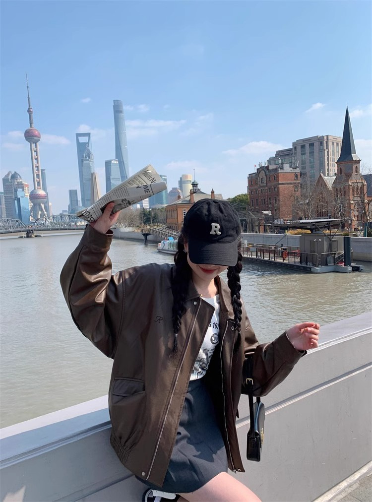 美拉德皮衣美式甜酷穿搭棕色皮衣外套防风宽松美式复古机车服夹克详情8