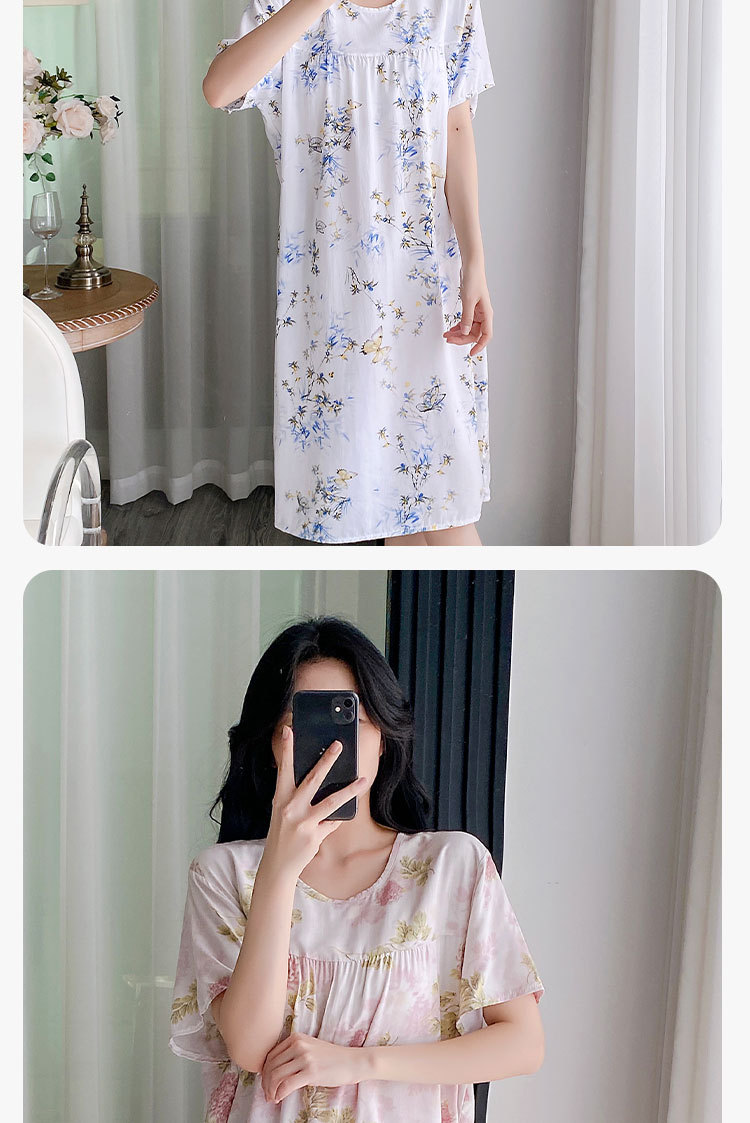 Summer cotton silk belt cushioned nightgown for middle-aged women, short sleeves for mothers, 45-piece artificial cotton home wear, pajama skirt pic 18