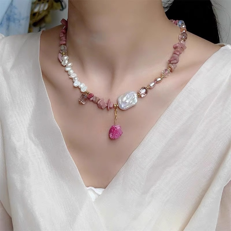 沙滩漫步巴洛克天然珍珠太阳石不规则项链时髦个性高级度假风春夏详情9