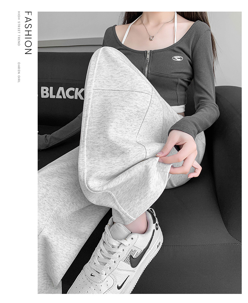 美式弯刀阔腿裤女春秋2025新款高腰宽松直筒运动休闲香蕉卫裤详情30