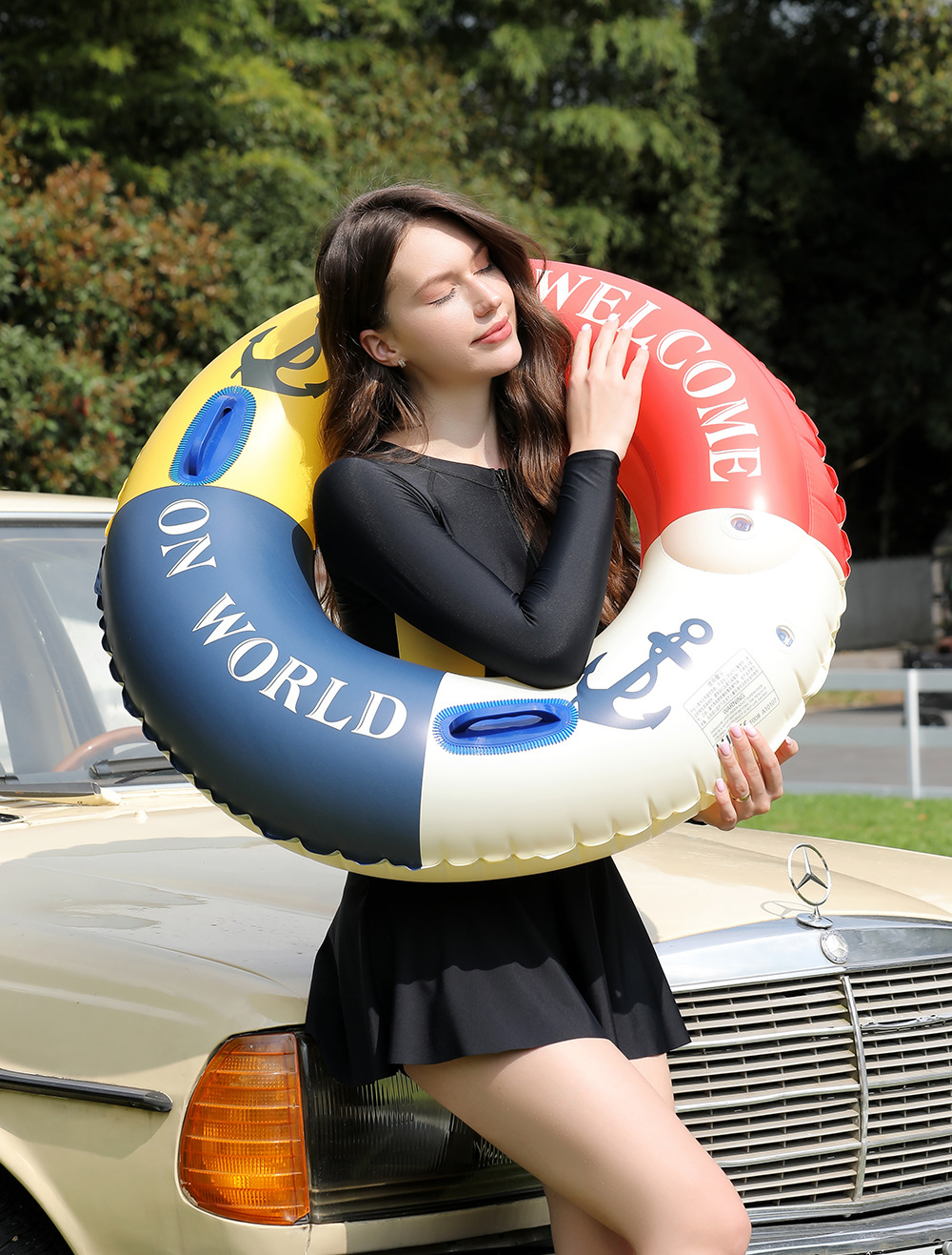 加大加厚把手腋下圈双气囊游泳圈成人拍照打卡海盗船锚充气泳圈详情6