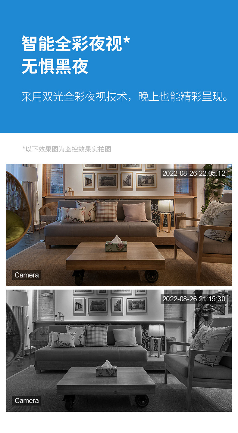 【家用推荐】双画面摄像头360度旋转无死角全景高清夜视对讲监控详情15
