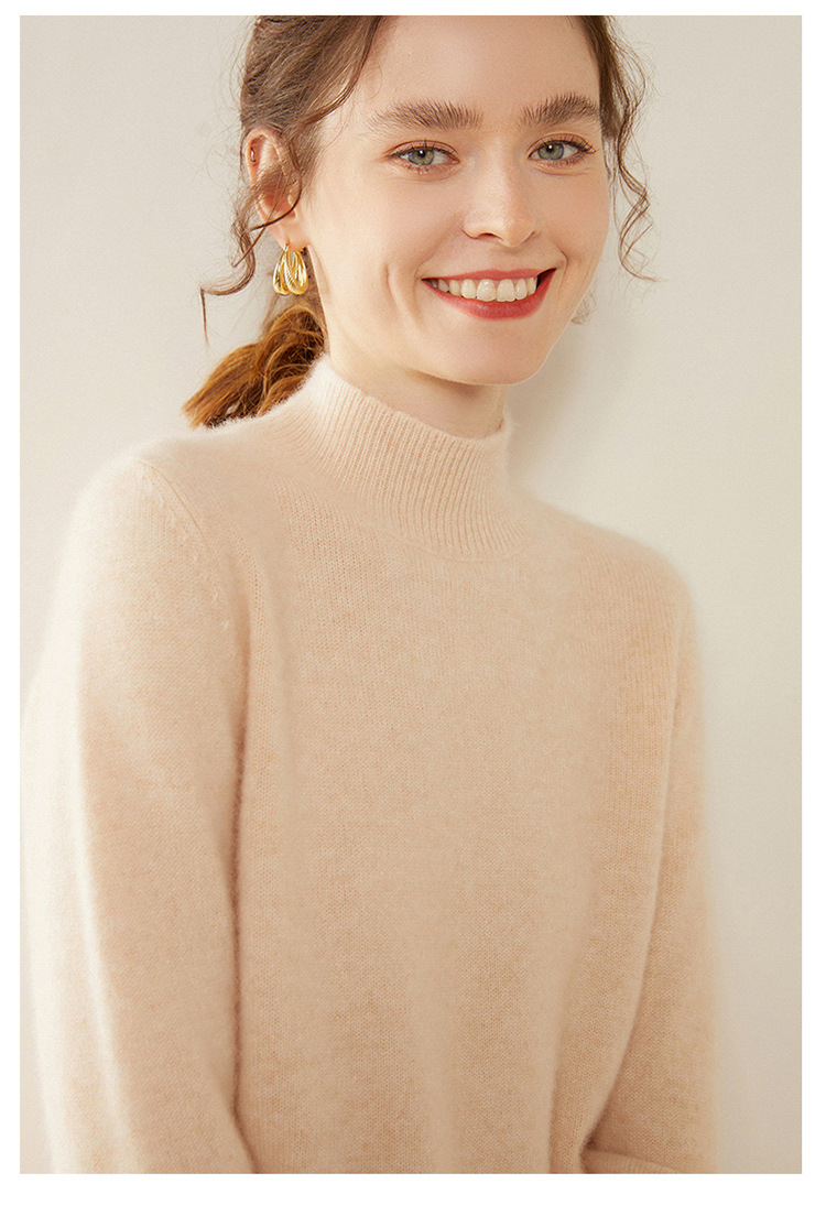 Semi-high-neck cashmere sweater for women, thick solid color, versatile, loose, slimming, soft and skin-friendly, autumn and winter knitted base sweater pic 15
