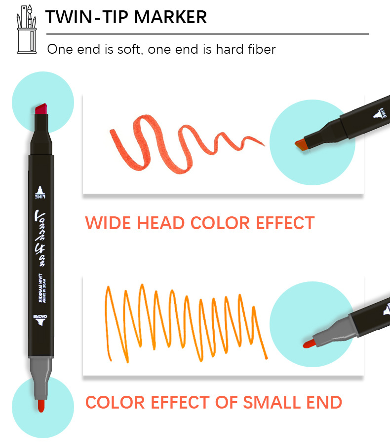 24-color New student Black Art washable Marker Pen, Colorful double-pointed note-taking pen for children Marcador pic 2