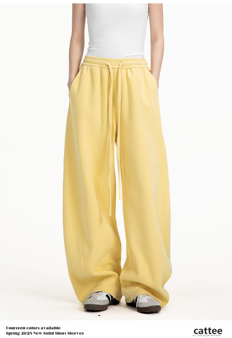 College-style solid-color straight-leg curved casual pants for men and women, loose wide-leg sport sweatpants for spring and autumn pic 11