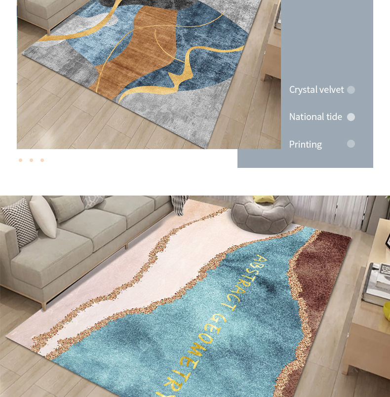 Cross-border consignment of washed carpets, indoor radiant abstract square floor MATS, printed coffee tables, living room and bedroom floor MATS pic 6