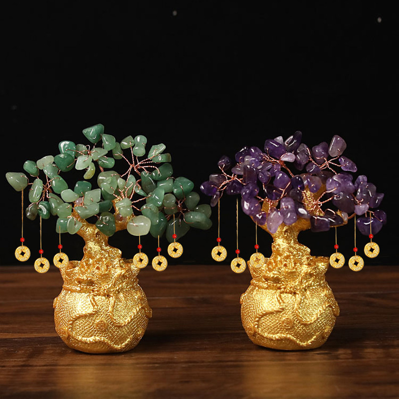 厂家直销批发黄水晶招财树钱袋树发财树摇钱树商务工艺礼品摆件详情4