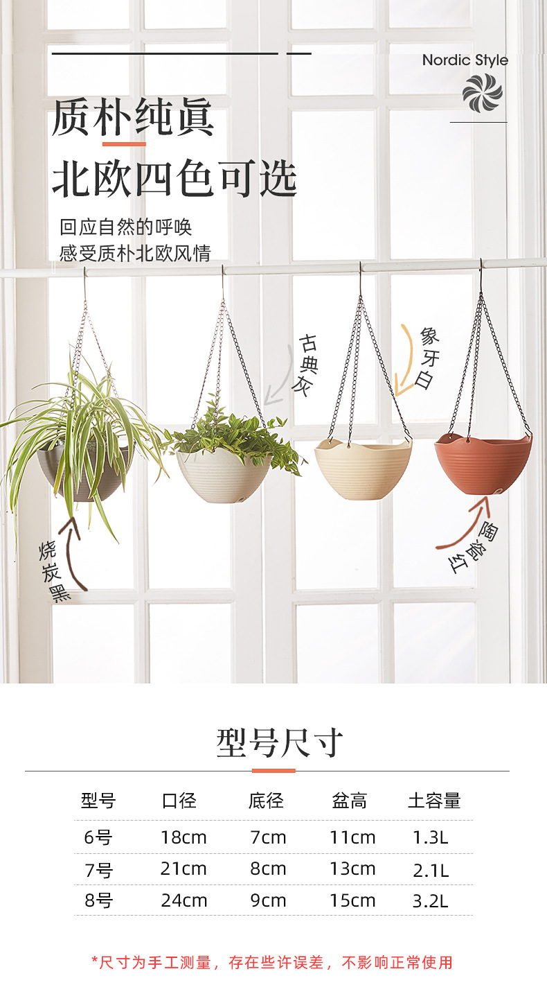 创意简约吊盆花盆 悬挂式阳台吊兰盆塑料树脂懒人垂吊花盆配吊链详情3