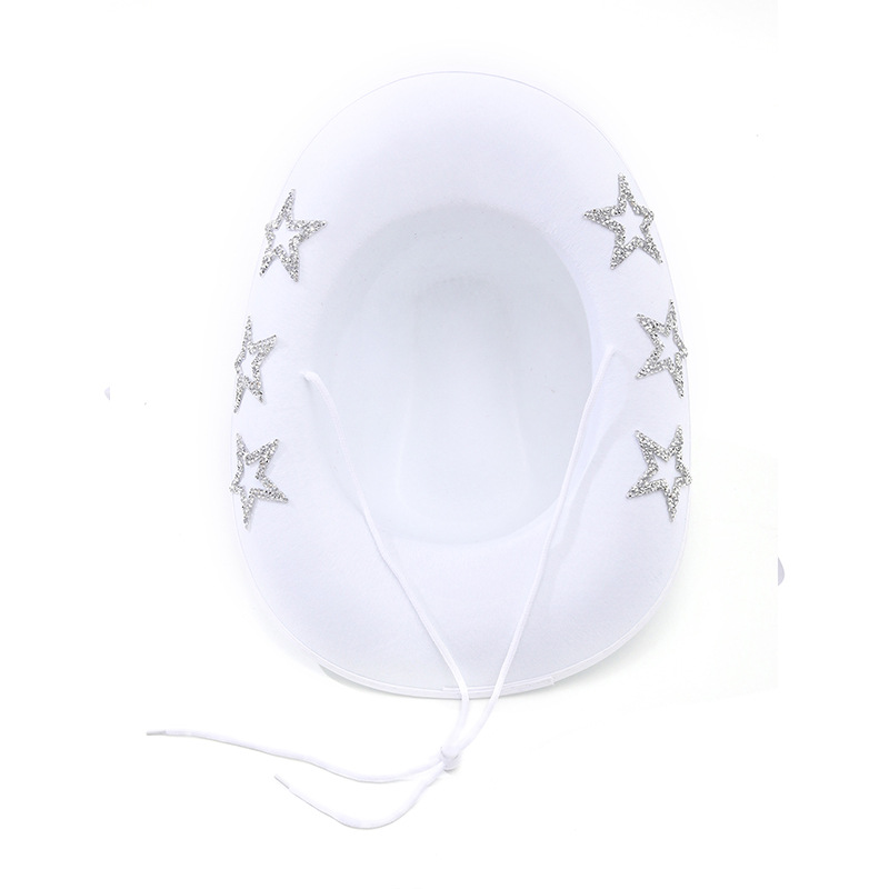 白色镶钻牛仔帽女款时尚奢华五角星礼帽星星亮片表演道具牛仔帽详情10