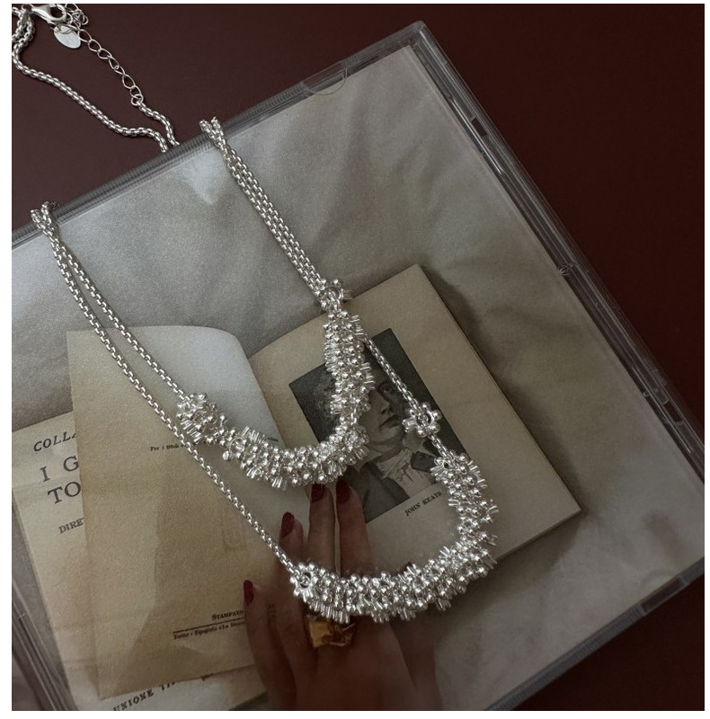 S925 sterling silver Korean version, niche design sense, fashionable and retro zircon necklace, trendy heavy industry collarbone chain wholesale pic 11