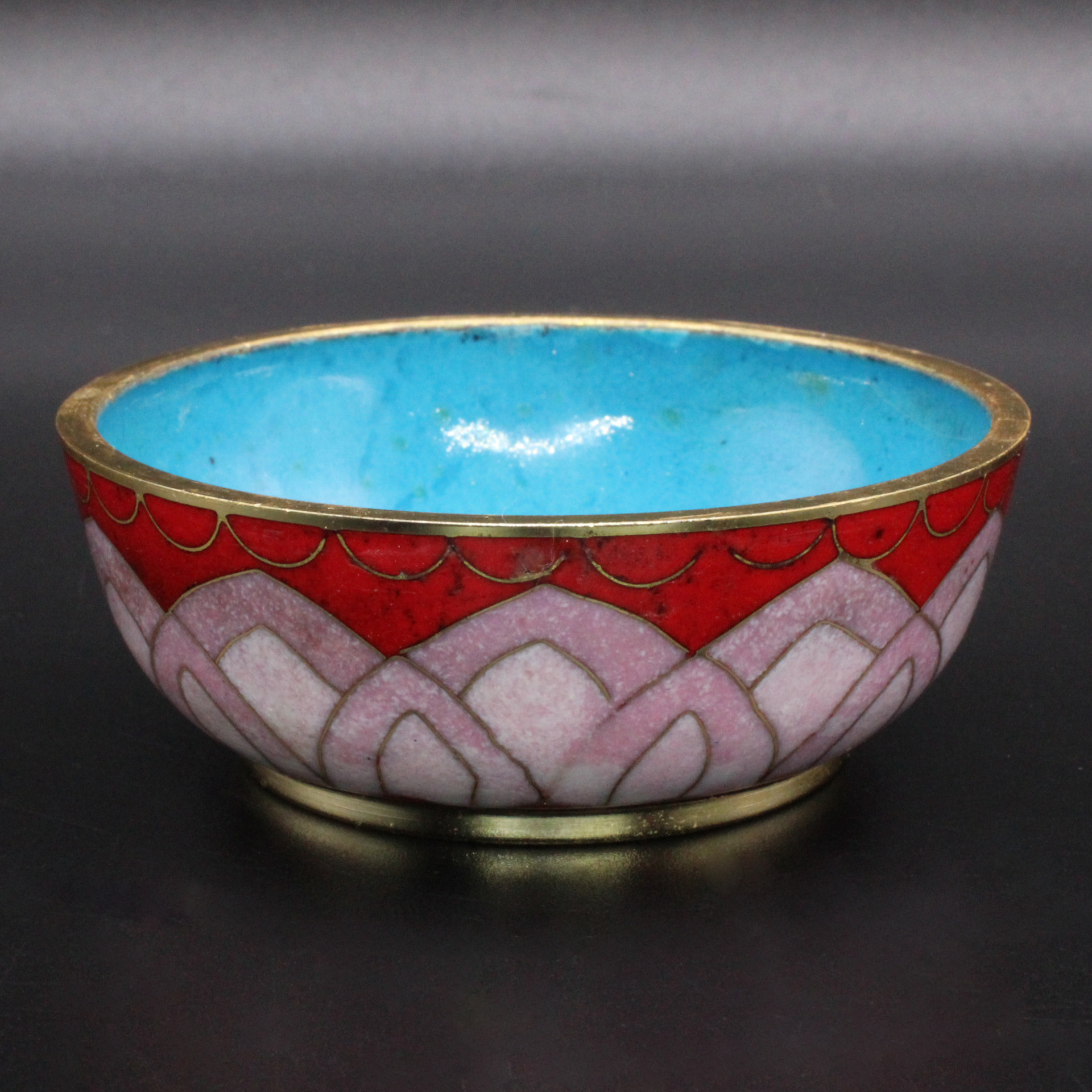 Cloisonne eight-auspicious offering bowl Buddhist ritual vessel, traditional copper body cloisonne enamel polished lotus offering bowl pic 4