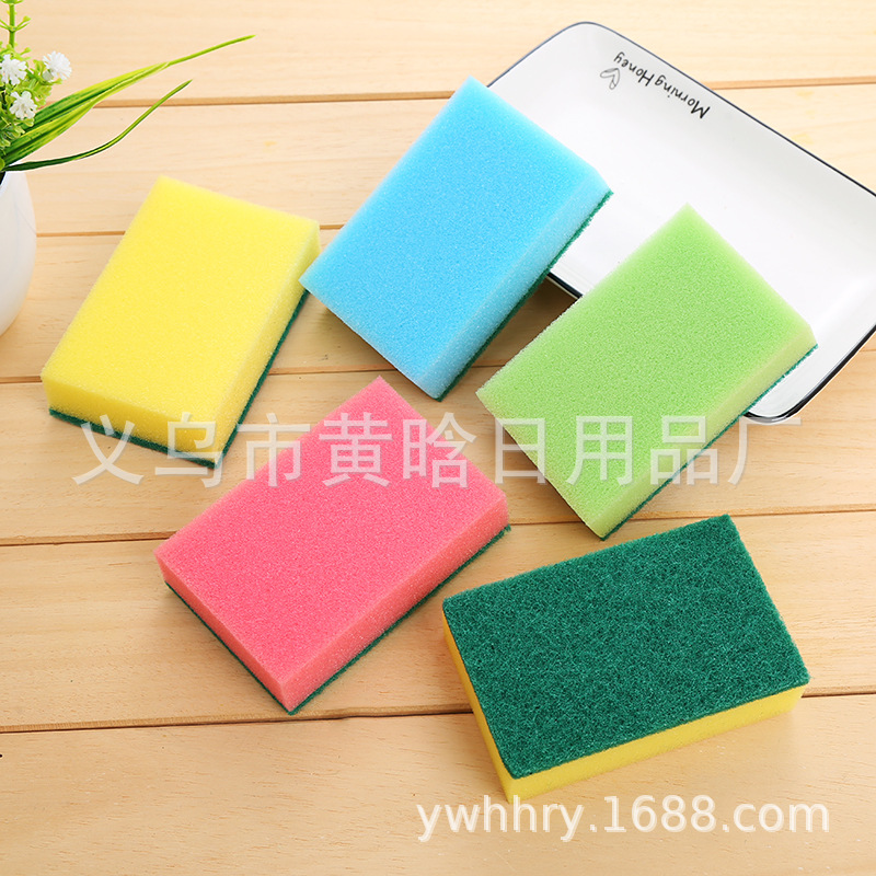 【 Chi Jia 】 Kitchen household cleaning sponge blocks, pot brushes, dish brushes, cleaning supplies, double-sided sponge cleaning blocks in color pic 3