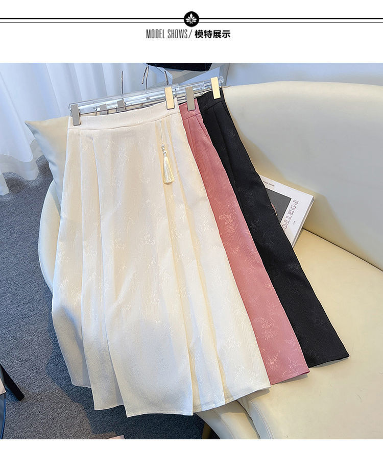 跨境货源时尚新中式提花百褶半身裙国风高腰显瘦马面长裙一件代发国潮详情8