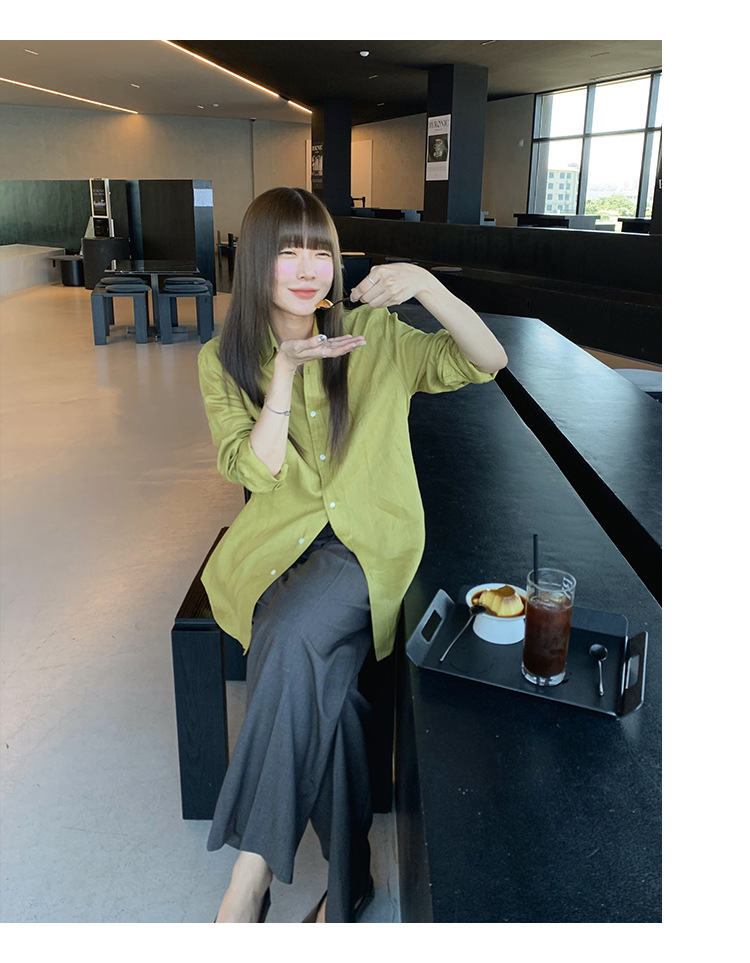 clean 慵懒舒适亚麻衬衣女2025十三行春季新款韩版时装衬衫 52271详情3