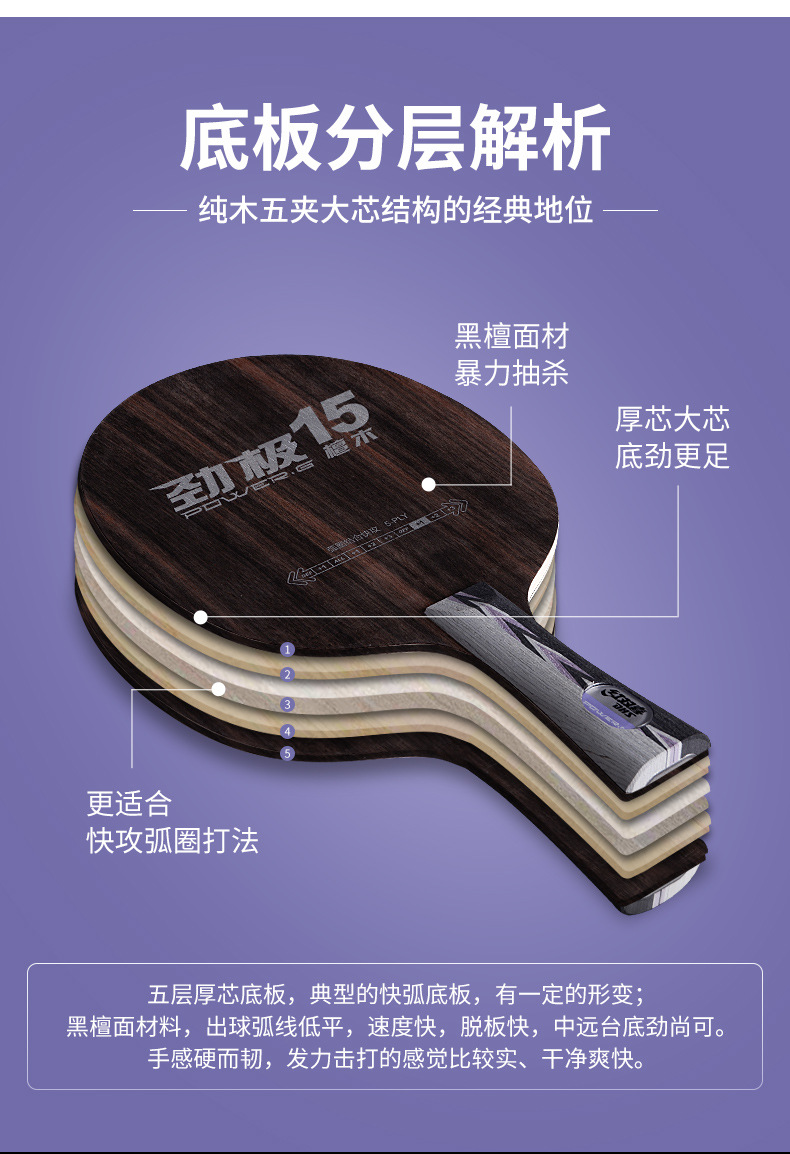 Red Double Happiness Jingji 15 Table Tennis Racket Base Plate Horizontal Racket Black Ebony 5-layer pure wood Professional Extreme vertical racket DIY package Genuine product pic 9
