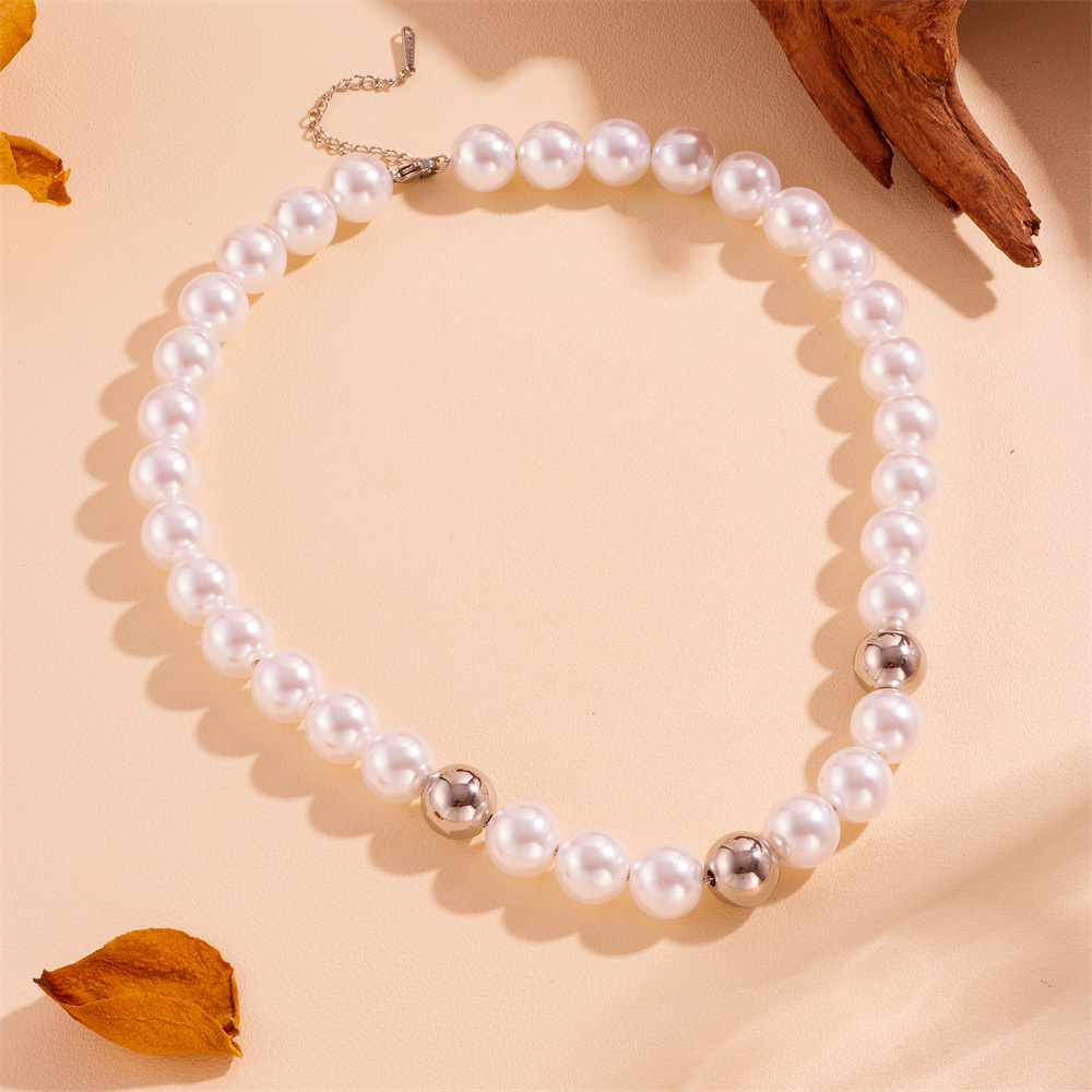 欧美新款时尚珍珠项链耳钉套装不锈钢百搭珍珠耳环choker项圈女详情8