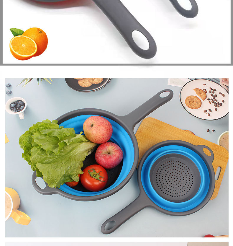 跨境日式厨房工具 多功能折叠沥水篮 带手柄圆形滤水篮 可伸缩洗菜篮 盆形设计便捷实用详情10