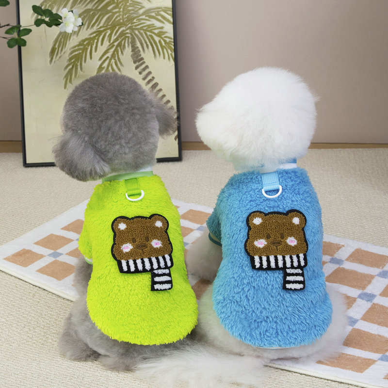 New cartoon printed pet clothing, fleece two-legged hoodie, autumn and winter pullover pet 25 scarf, bear fleece jacket pic 10