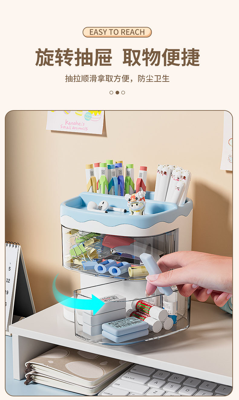 Cartoon-style new mini desktop storage box, rotating cosmetics, office stationery, makeup storage rack, home pic 5