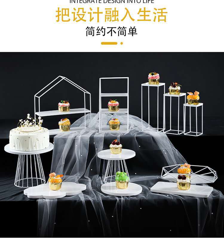 白色婚礼甜品台摆件展示架生日蛋糕架子冷餐茶歇摆台下午茶点心盘详情2