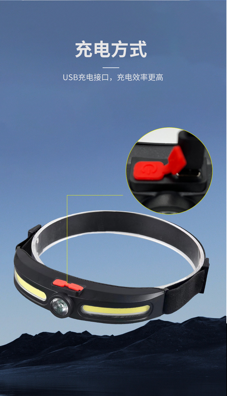 New cross-border multi-functional COB floodlight, led outdoor cycling, night running and night fishing light, USB charging strong bald light pic 8