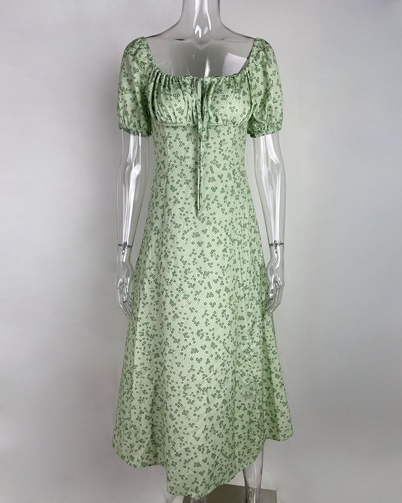 2025亚马逊独立站欧美女装新款碎花方领性感开叉大摆春季连衣裙女详情20