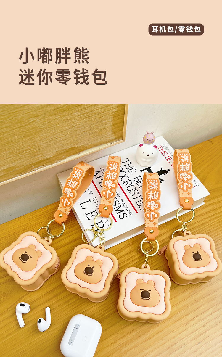 可爱迷你卡皮巴拉零钱包立体硅胶耳机收纳包小嘟胖书包挂饰小包详情2