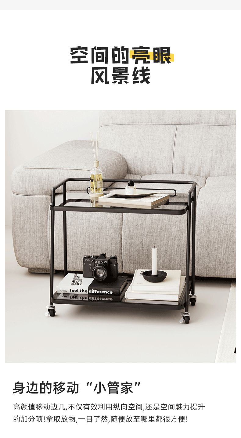 Sofa side table, French vintage small table, living room coffee table, storage rack, side cabinet, dining cart, mobile trolley, side table pic 3