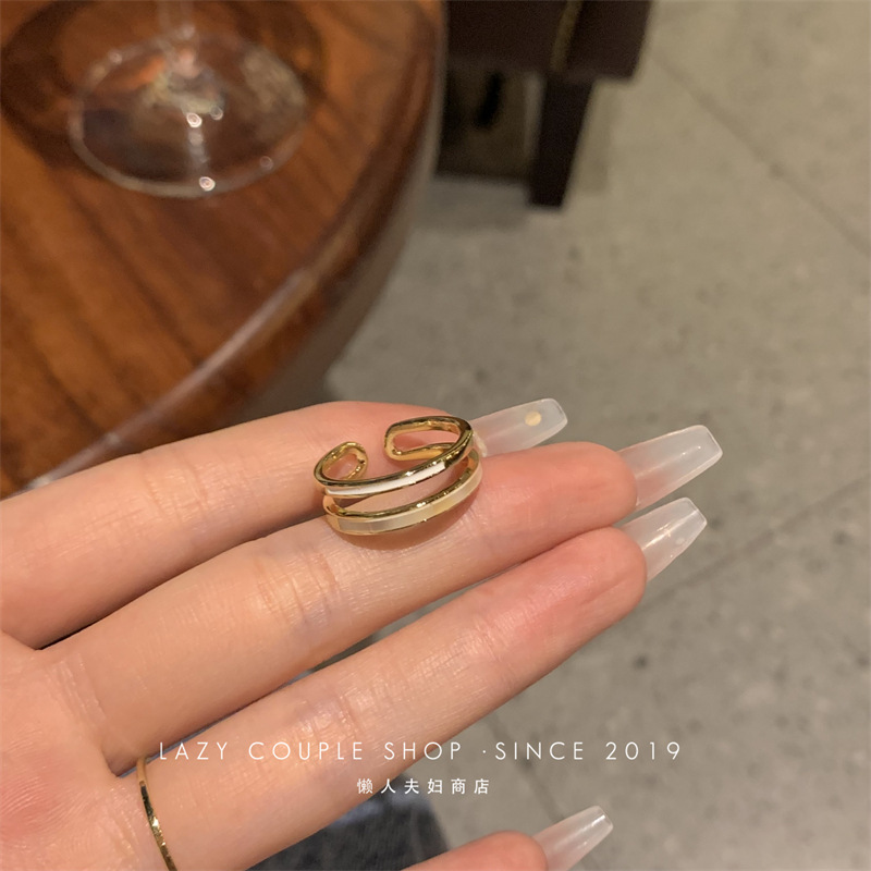 A light luxury mother-of-pearl double-layer plain ring ring that accentuates a slender hand and exudes a sense of sophistication. It features a unique and trendy open ring design on Instagram for women pic 21