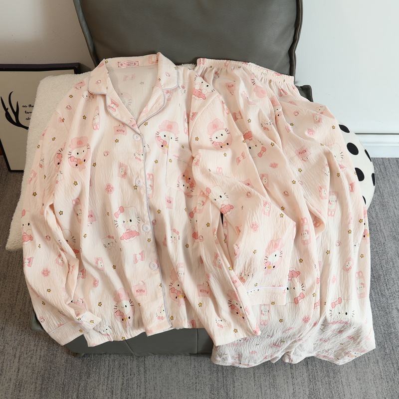 Cute cartoon mikko pajamas for girls in spring and autumn, cloud cotton long-sleeved, sweet student and Internet celebrity home wear set for summer pic 13