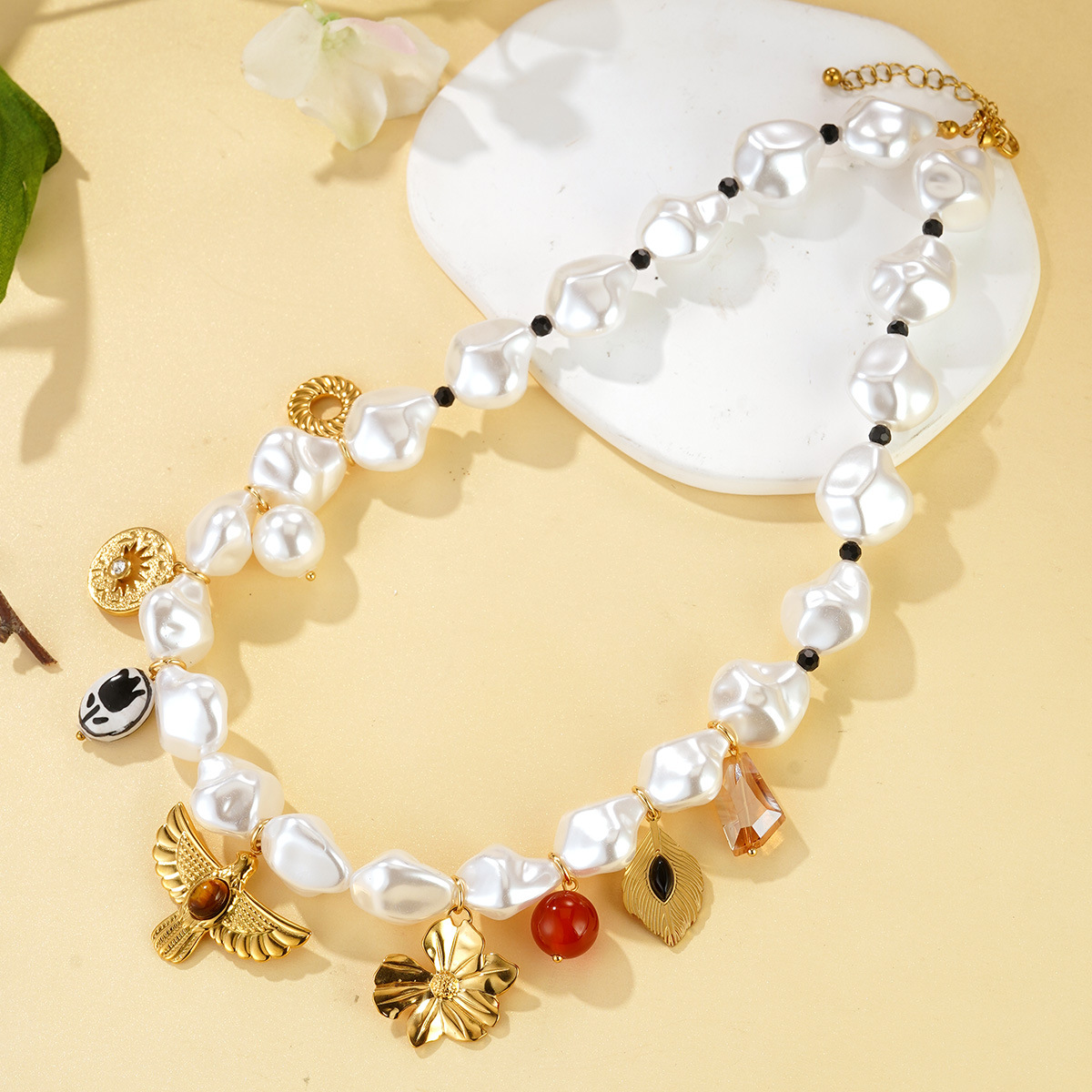 Cross-border vacation style Marine life pearl pendant jewelry, stainless steel heart multi-element bracelet necklace wholesale pic 20