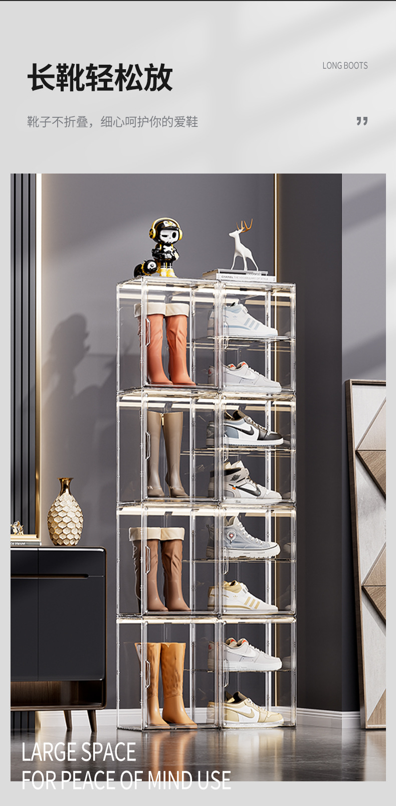 High-transparency shoe box, AJ high-top basketball shoe storage box, stackable magnetic figurine blind box display bag storage box pic 3