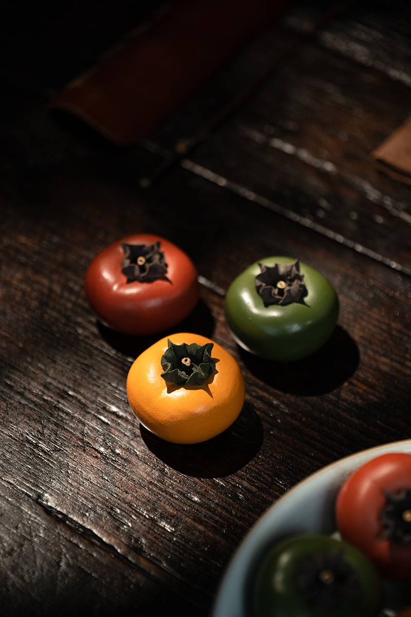 Yixing purple clay tea pet persimmon ornaments, tea toys that can be cultivated, sculptures, tea set accessories, handcrafted color-changing, everything goes well wholesale pic 15