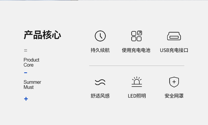 跨境新款户外露营风扇长续航锂电池钓鱼带点灯室内可调角度电风扇详情2