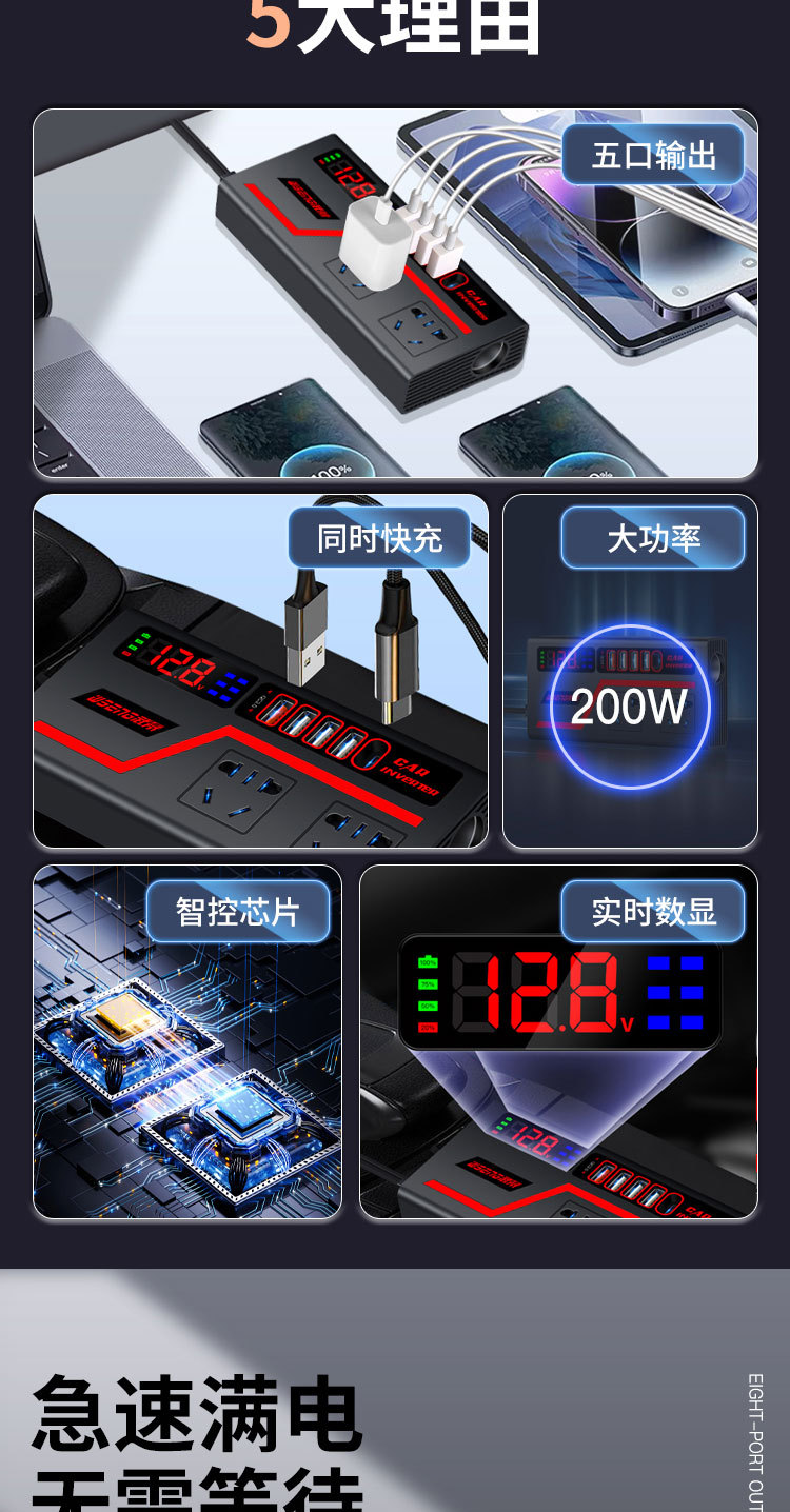 车载逆变器12v转110V24v转220V汽车货车点烟器转换器车用充电插排详情2