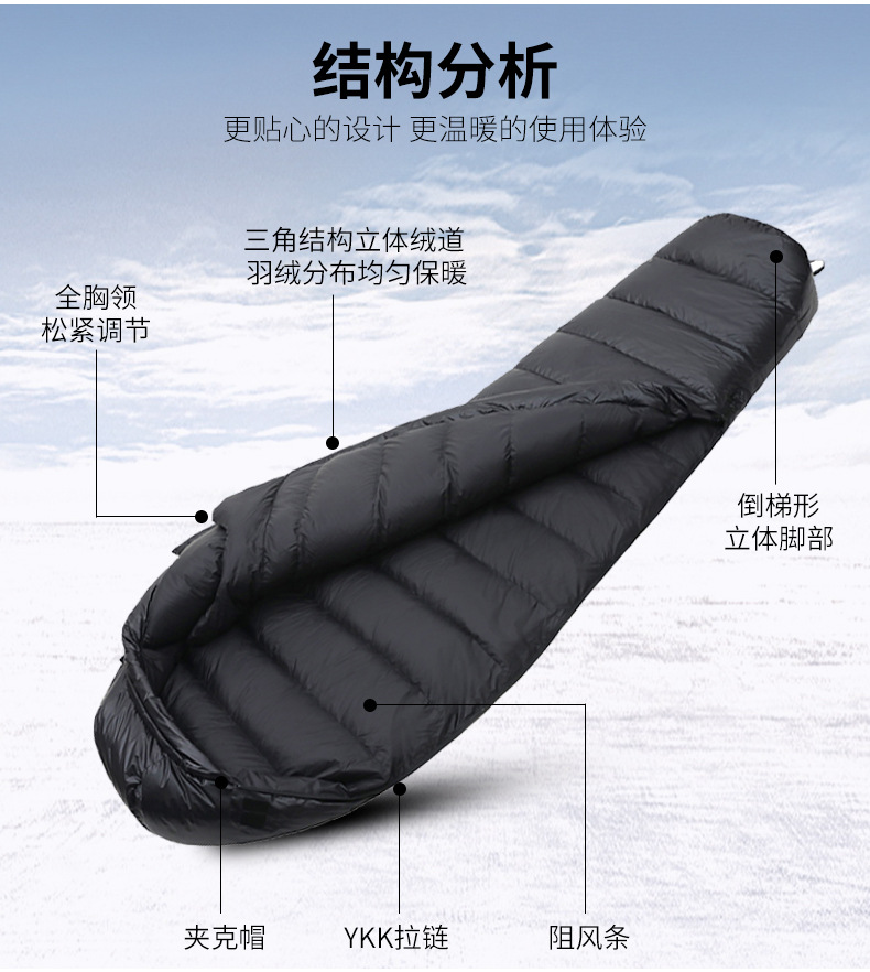 冬季睡袋户外成人露营鹅绒睡袋加厚便携学生户外睡袋羽绒睡袋批发详情8