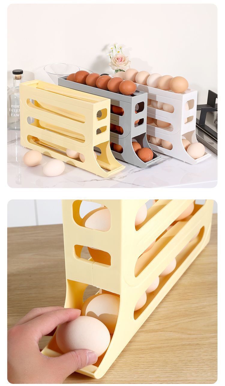 Kitchen egg storage box, four-layer slide type refrigerator egg rack, automatic rolling egg bracket, anti-drop egg box pic 1