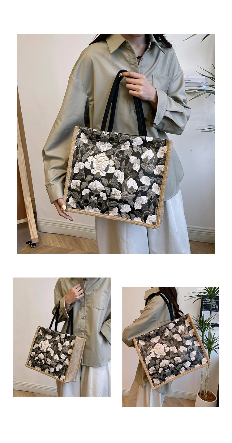 韩版文艺女包新款潮高颜值大容量棉麻时尚上班通勤手提袋便当包包详情11