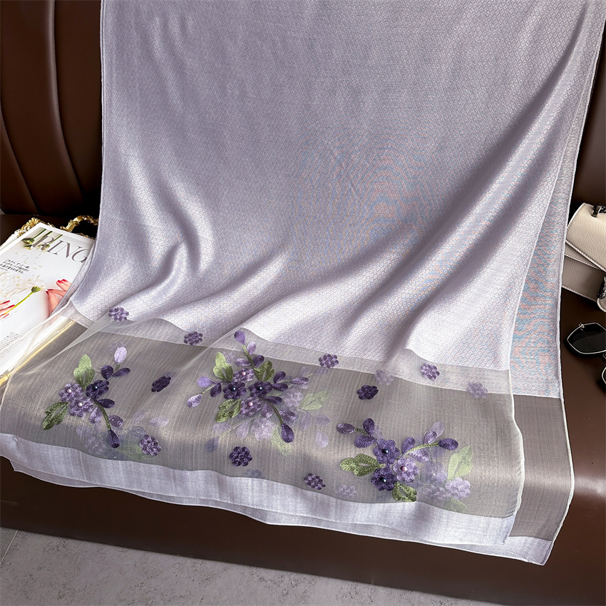 国潮丝毛刺绣海棠花围巾双层丝巾薄款大披肩纯色百搭春秋长款头巾详情36