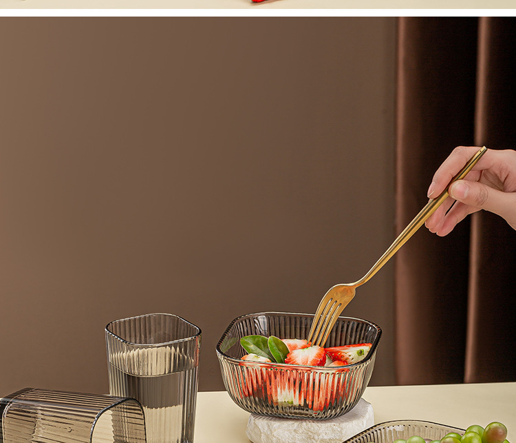 Glass bowl opening event Gift promotion: Vertical patterned glass cups and bowls, household water cups, dessert salad bowls, two-piece set pic 12
